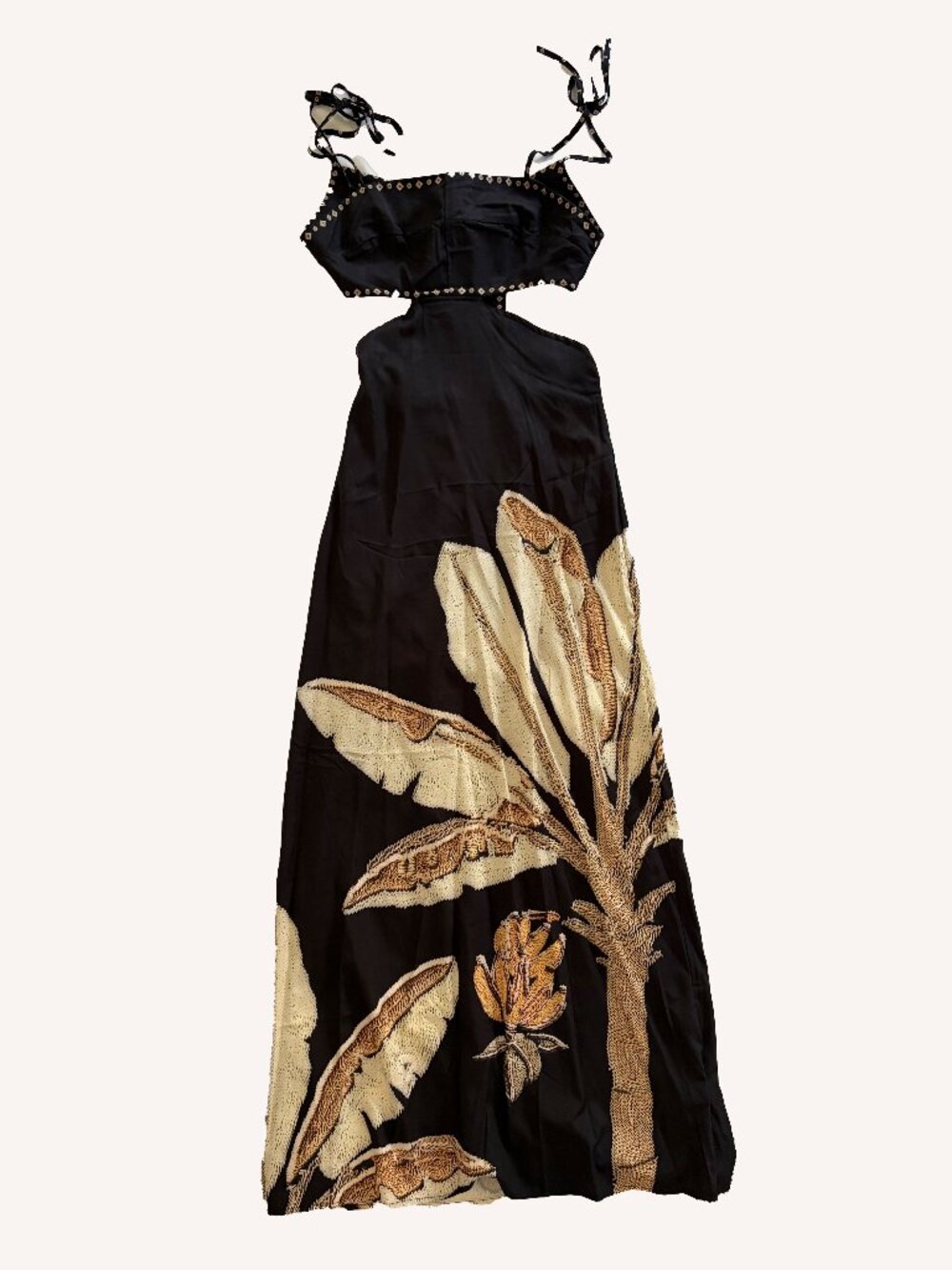 NWOT Black Tropical Print Maxi Dress Side Cutout Size S